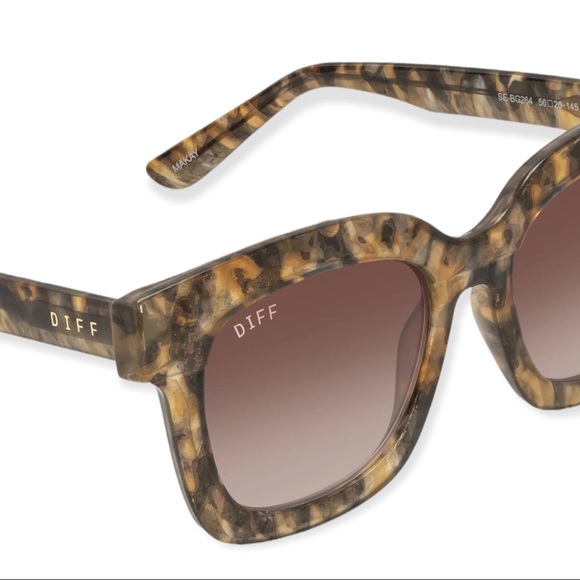 DIFF Makay Sunglasses Sea Tortoise Frames Brown Gradient Lenses Square Oversized - Picture 3 of 10